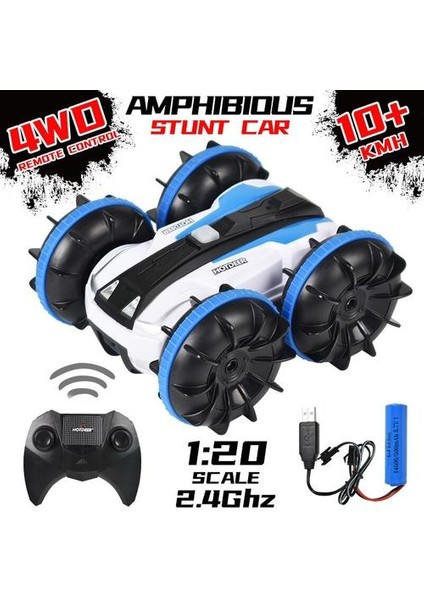4WD Uzaktan Kumanda Amfibi Dublör Araba 2.4g Su Geçirmez Tank Araba Çocuk Oyuncak Uzaktan Kumanda Çift Taraflı Araba | Rc Arabalar (Mavi) (Yurt Dışından)
