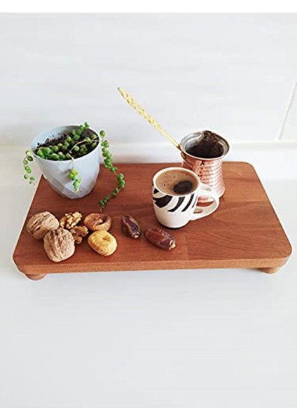 Ahşap Sunum Tepsi,ceviz Rengi,doğal Ahşap , Top Ayaklı