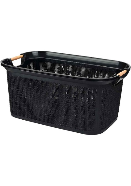 Tuffex Woow Desen Ahşap Kulplu Çamaşır Sepeti 30 Lt Pudra
