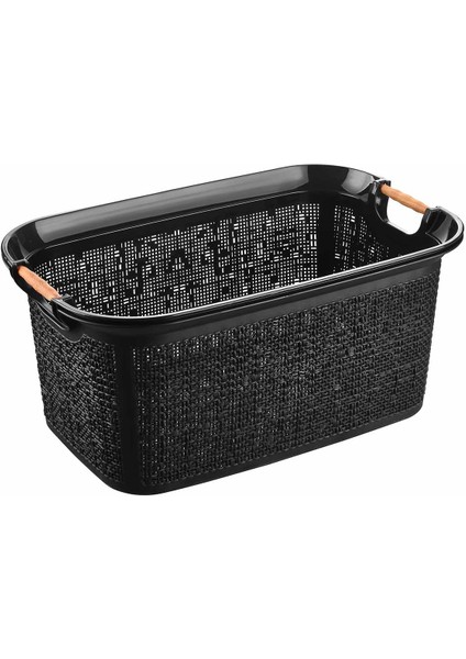 Tuffex Woow Desen Ahşap Kulplu Çamaşır Sepeti 30 Lt Pudra