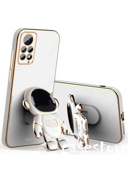 MTK Moveteck Xiaomi Redmi Note 11 Pro Uyumlu Kılıf Astronot Standlı Sevimli Parlak Gold Kenarlı Tam Korumalı