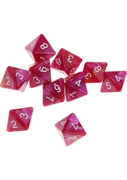 10 Adet 8 Taraflı Zar D8 Mtg Rpg Için Yeni Mor Kırmızı (Yurt Dışından)