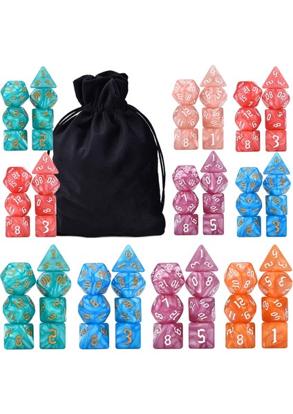 70X Polyhedral Zar Seti D4 D6 D8 D10 D12 D20 Rpg Bar Toys Masa Oyunları Stil H Için (Yurt Dışından)