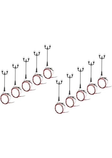 10X 1: 100 Mini Street Lights Streetlamp Dış Mekan Minyatür Bahçe Lambası Dekor Sıcak Beyaz (Yurt Dışından)