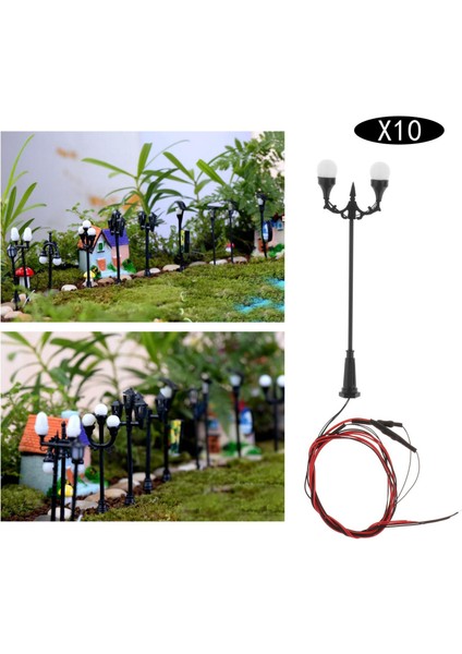 10X 1: 100 Mini Street Lights Streetlamp Dış Mekan Minyatür Bahçe Lambası Dekor Sıcak Beyaz (Yurt Dışından)