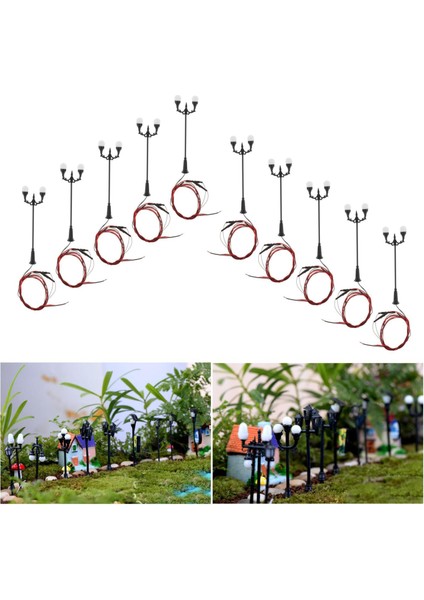 10X 1: 100 Mini Street Lights Streetlamp Dış Mekan Minyatür Bahçe Lambası Dekor Sıcak Beyaz (Yurt Dışından)