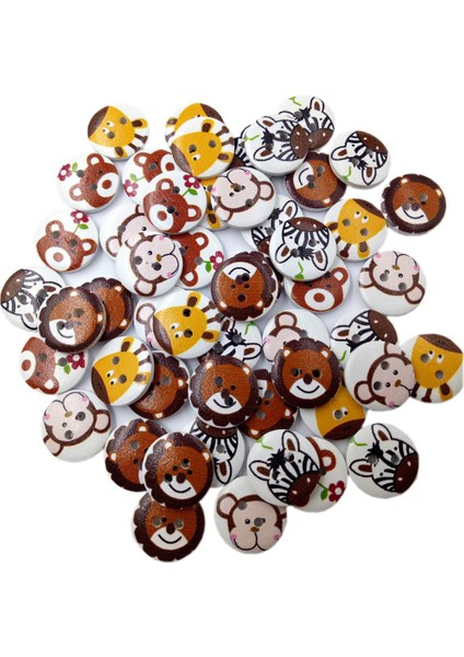 50ADET Boyalı Karikatür Hayvan Ahşap Düğmeleri Çocuklar Için Dikiş El Sanatları 20MM (Yurt Dışından)