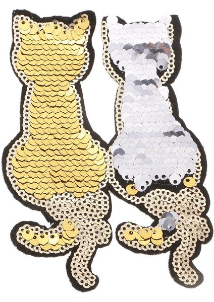 Iki Kedi Yama Demir-On Aplike Payet Tersinir Yama Değiştirme Renkleri El Sanatları (Yurt Dışından)