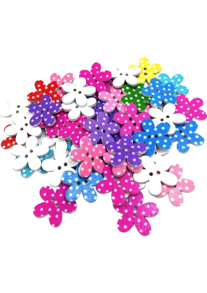 50 Adet Çiçek Noktası Ahşap Düğmesi 2 Delik Dikiş Düğmeleri Giysiler Için 25MM (Yurt Dışından)