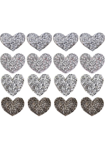Rhinestone Çok Boyutlar Yamalar Kumaş Giyim Ceket Şapkası Için Kalp Şekeri Gümüş 16 Adet (Yurt Dışından)