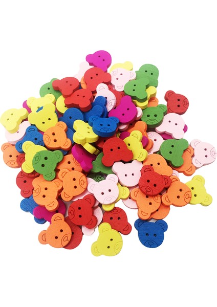 100ADET Renkli Ahşap Düğmeler 2 Delik El Yapımı Ayı Düğmeleri Için (Yurt Dışından)