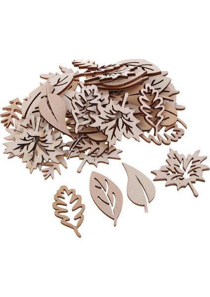50 Adet Ahşap Yaprak Süslemeleri Fotoğraf Çekmek Için Bitmemiş Ahşap Cips (Yurt Dışından)