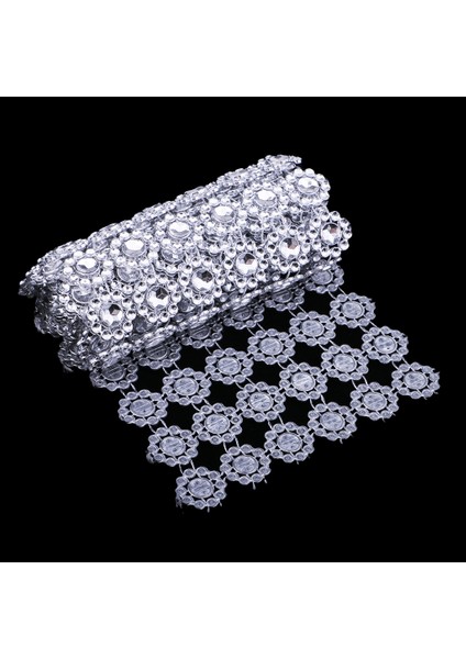 10 Metre Ayçiçeği Rhinestone Zinciri Şerit Dikiş Dikiş Dekor Aplike Gümüş (Yurt Dışından)