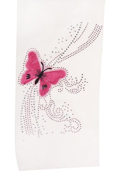 Pembe Kelebek Rhinestones Demir Üzerinde Sıcak Fix Yamaları Ceket Elbise Motif Aplike Pembe Kelebek 28X15CM (Yurt Dışından)