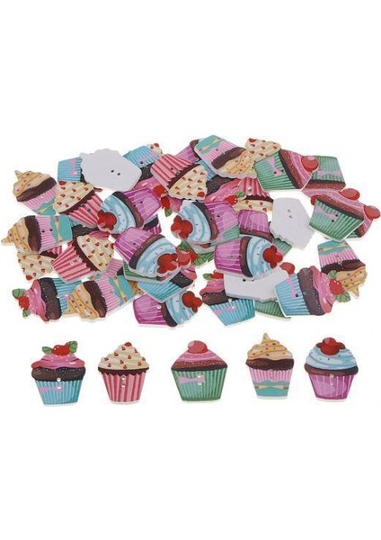 2X50 Adet 2 Delikli Kek Desenli Ahşap Düğmeler Kıyafet Aksesuarları Karışık 2 Adet (Yurt Dışından)