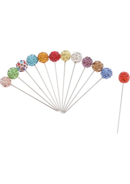 12 Rhinestone Kafa Pimleri Düz Pimler Dikiş Pimleri Tailgoring Renkli Elmas Top (Yurt Dışından)