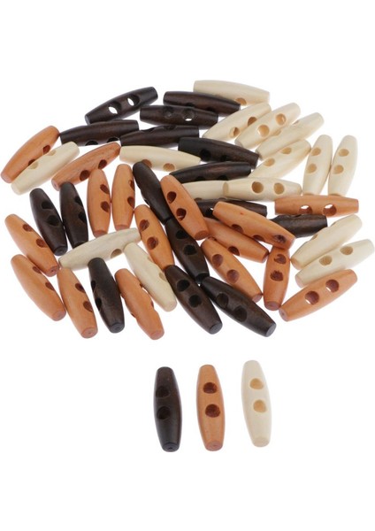 50ADET Ahşap Dikiş Boynuz Geçiş Düğmeleri 2 Delik Bez Aksesuarları 4cm x 1.2cm (Yurt Dışından)