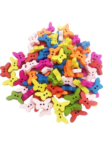 100 Adet Karışık Kelebek Ahşap Düğmeler 2 Delik Dikiş El Sanatları (Yurt Dışından)