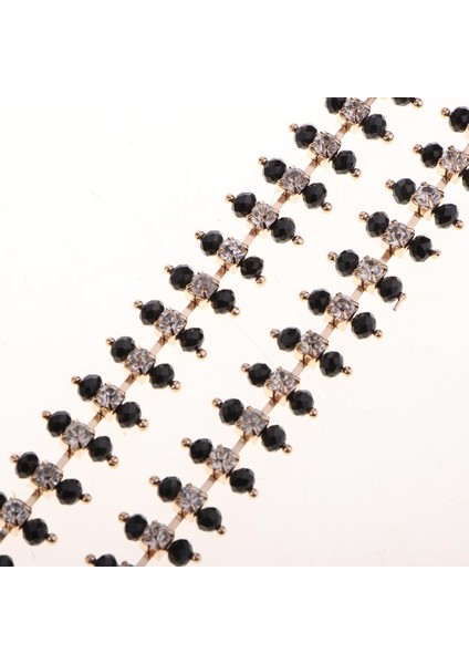 1 Yarda Siyah Boncuklu Rhinestone Zinciri Şerit Döşeme Dikiş Araç Dekoru (Yurt Dışından)