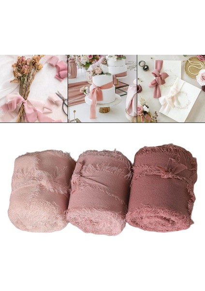 3 Rulo Saçak Şifon Ipek Şerit Gibi 2 "x 5 Yarda Düğün Davetiyeleri Pembe Serisi (Yurt Dışından) fiyatları