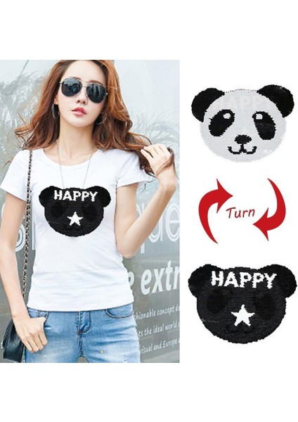 Sevimli Panda Payetler Yama Tersinir Renk Paillette Nakış Çantası Rozeti (Yurt Dışından) fiyatları