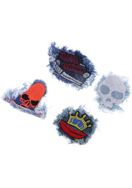 4ADET Serin Sokak Tarzı Nakış Denim Kumaş Kot Pantolon Için Yamalar Üzerinde Dikmek (Yurt Dışından)