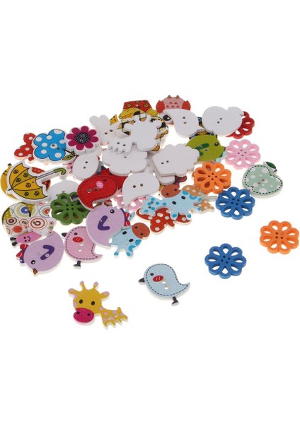 50 Adet Karışık Karikatür Hayvan Ahşap Düğmeleri 2 Delik Düğmeleri Dikiş (Yurt Dışından)