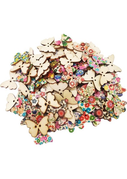 100ADET Kelebek Desen Düğmeleri Örgü Dikiş Için Ahşap Düğmeler (Yurt Dışından)