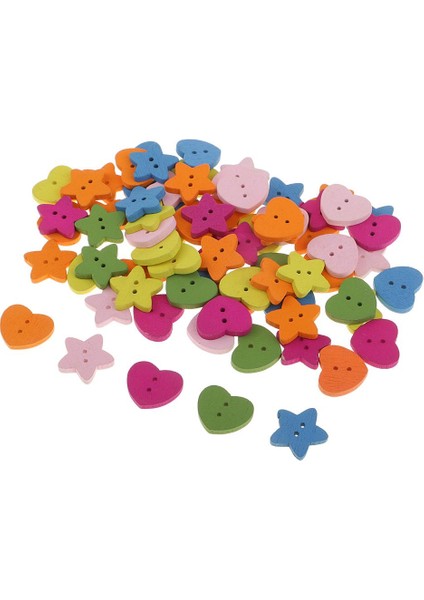 20G Renkli Yıldız ve Kalp Ahşap Düğmeleri Dikiş Zanaat (Yurt Dışından)