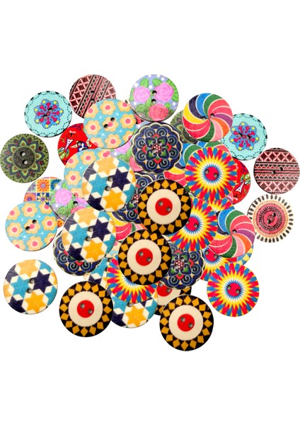 100ADET 2. Delik Ahşap Dikiş Düğmeleri Renkli Boyama Deseni 25MM (Yurt Dışından) fiyatları