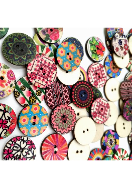 100ADET 2. Delik Ahşap Dikiş Düğmeleri Renkli Boyama Deseni 25MM (Yurt Dışından) modelleri