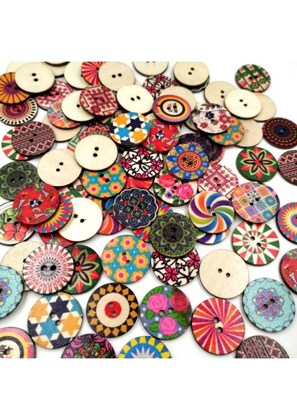 100ADET 2. Delik Ahşap Dikiş Düğmeleri Renkli Boyama Deseni 25MM (Yurt Dışından) fırsatları
