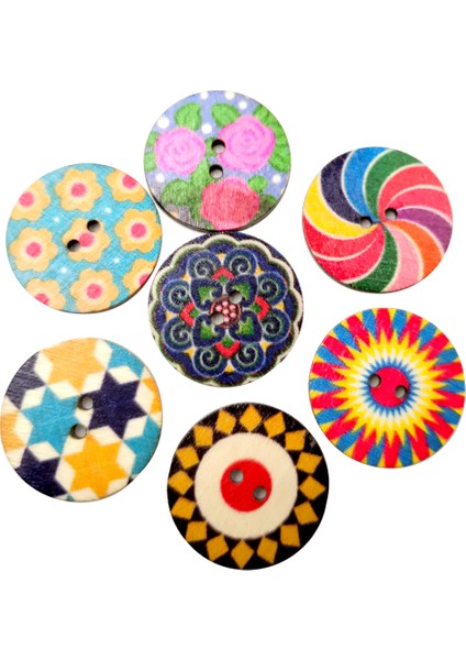 100ADET 2. Delik Ahşap Dikiş Düğmeleri Renkli Boyama Deseni 25MM (Yurt Dışından) indirimleri