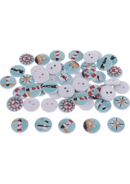 50 2 Delik Paketi Yelkenli Ahşap Düğmeler Desen Dikiş Bağlantı Sızdırmazları Düğmeleri Giysileri Kot Malzemeler (Yurt Dışından)