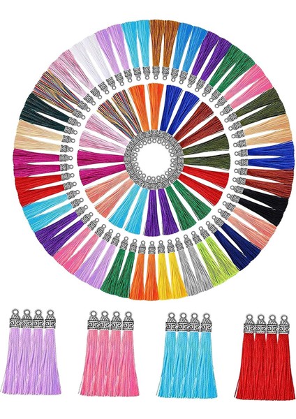 100 Adet Çok Renkli 60MM Püskül Kolye Anahtarlık Çanta Aksesuarları (Yurt Dışından)