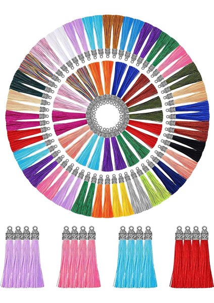 100 Adet Çok Renkli 60MM Püskül Kolye Anahtarlık Çanta Aksesuarları (Yurt Dışından) fiyatları