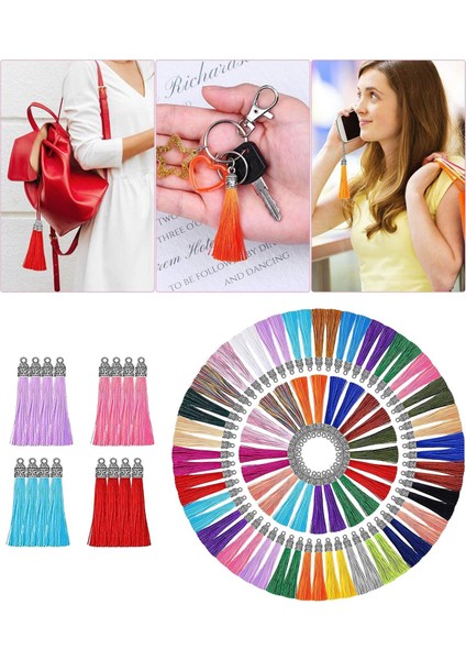 100 Adet Çok Renkli 60MM Püskül Kolye Anahtarlık Çanta Aksesuarları (Yurt Dışından) indirimleri