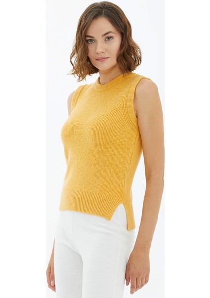 Sıfır Yaka Triko Süveter - Hardal