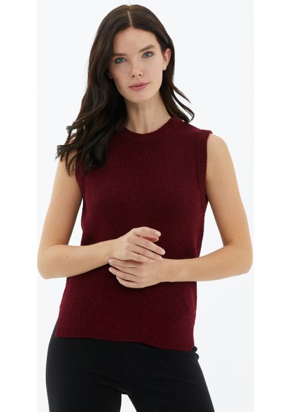 Sıfır Yaka Triko Süveter - Bordo