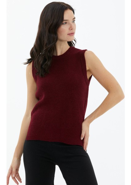 Sıfır Yaka Triko Süveter - Bordo fiyatları