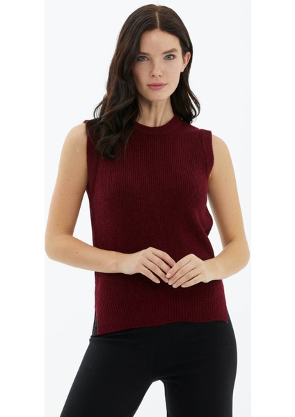 Sıfır Yaka Triko Süveter - Bordo modelleri
