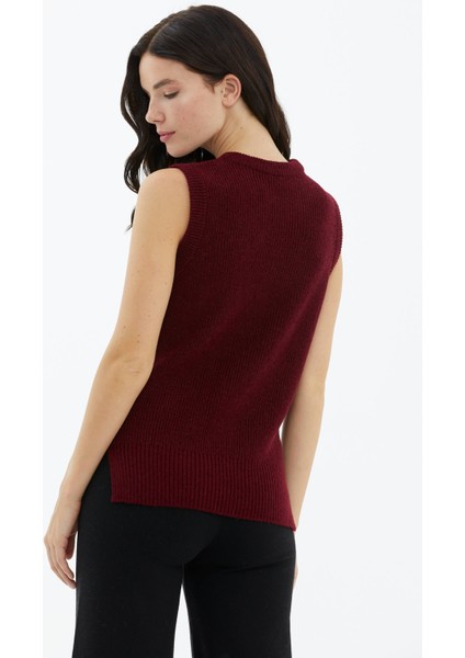 Sıfır Yaka Triko Süveter - Bordo fırsatları