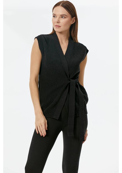 Kendinden Kemerli Triko Yelek - Siyah modelleri