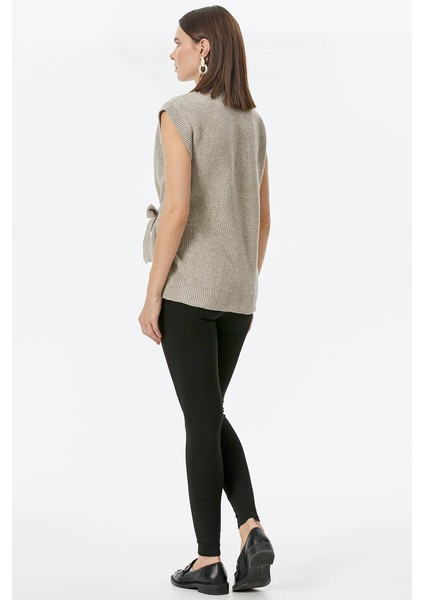 Kendinden Kemerli Triko Yelek - Vizon modelleri