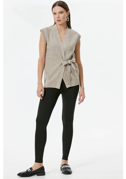 Kendinden Kemerli Triko Yelek - Vizon fırsatları