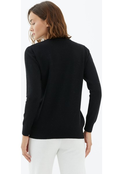 Sıfır Yaka Cepli Düğmeli Triko Kazak - Siyah fırsatları