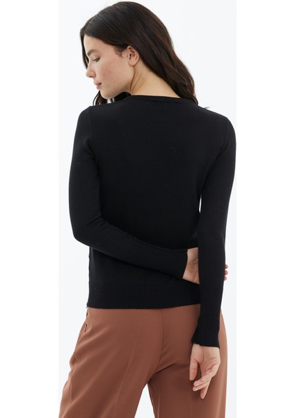 Sıfır Yaka Kolu Düğmeli Triko Kazak - Siyah modelleri