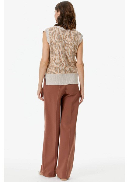 V Yaka Desenli Triko Süveter - Açık Bej indirimleri