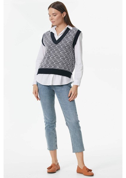 Zikzak Desenli Triko Süveter - Lacivert fiyatları