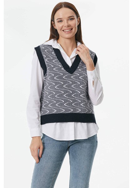 Zikzak Desenli Triko Süveter - Lacivert modelleri